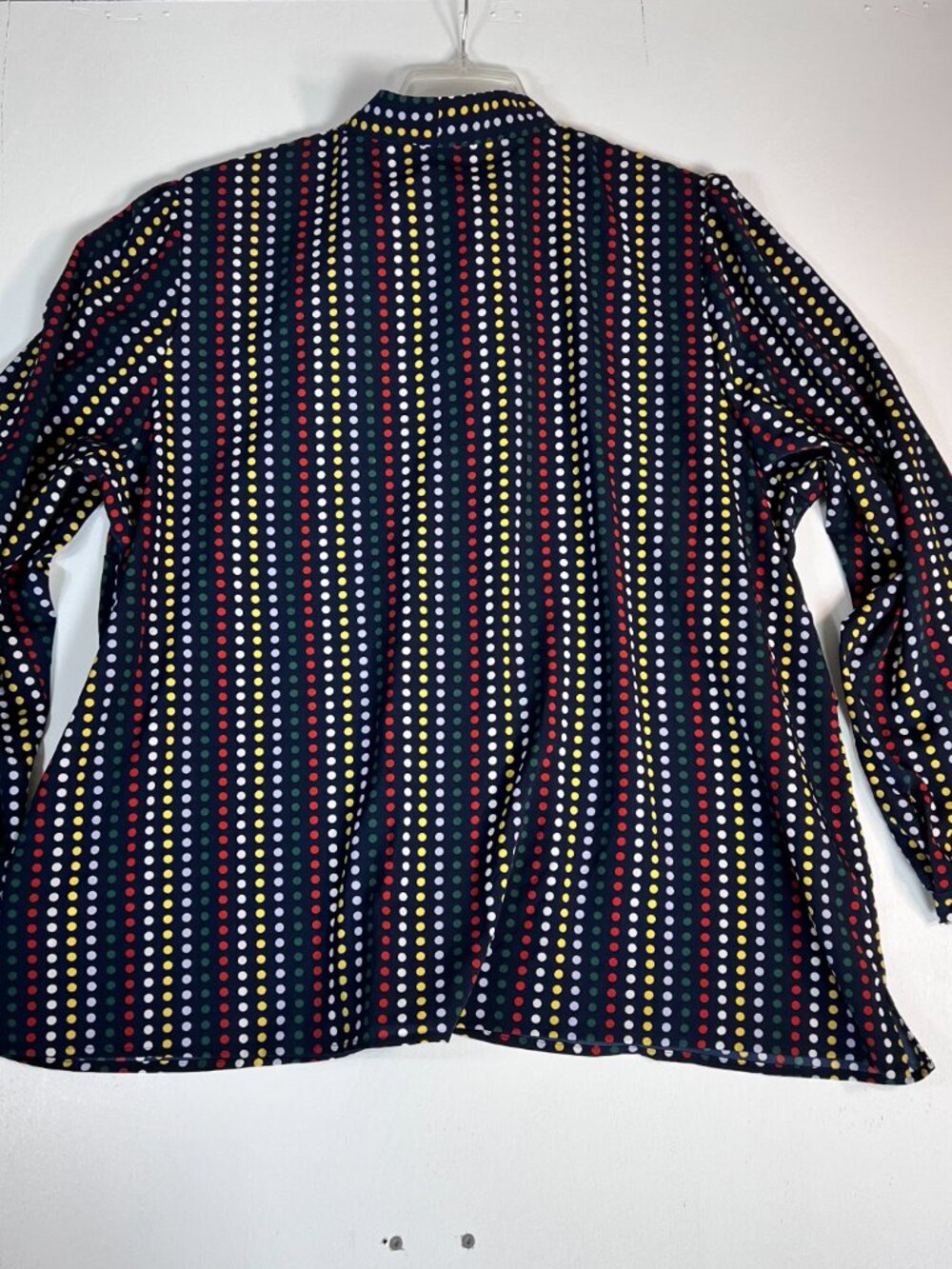 Eloquii Size 20 Navy Multicolor Polka Dot Tie Neck Puff Sleeve Blouse - Picture 3 of 10